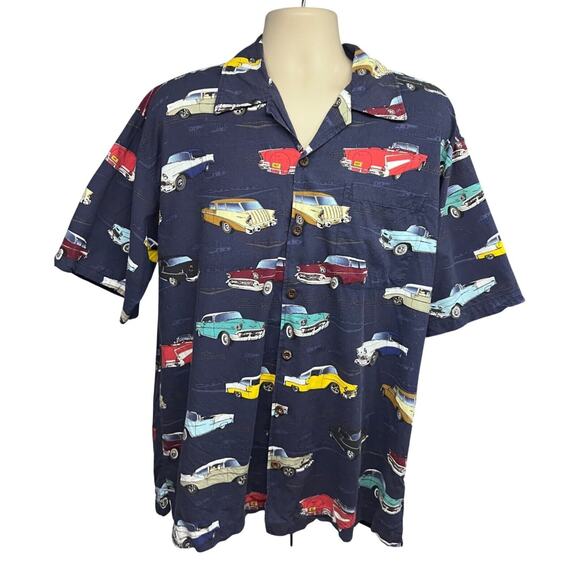 David Carey Mens Vintage Retro Classic Chevy Cars Button Up Camp Shirt 3X Pocket - Picture 1 of 7